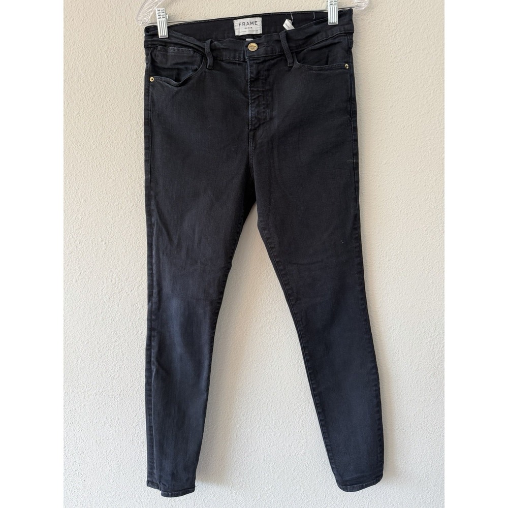 FRAME Denim Le High Skinny Jeans in‎ Film Noir Size 31 Stretch Black Denim